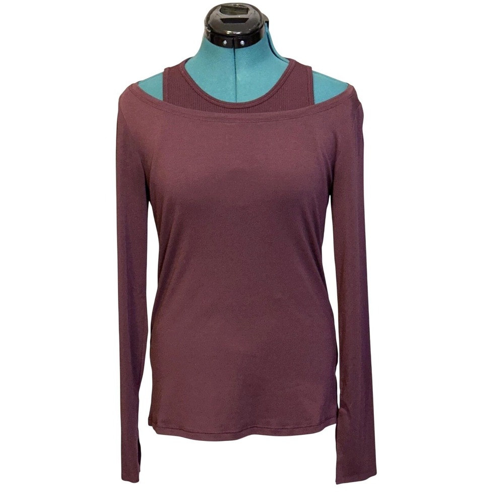 Athleta Womens Essence Groove Long Sleeve Layered Top Burgundy Plum Small S